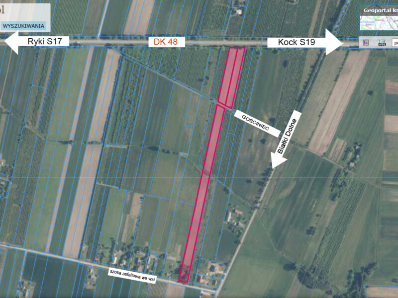 Ziemia inwestycyjna rolno/budowlana, 2,02 ha przy trasie K48 łączącej S19 (Via Carpatia) i S17 (Warszawa-Lublin)