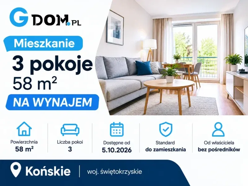 Mieszkanie na wynajem Końskie - 3 pokoje 58 m2